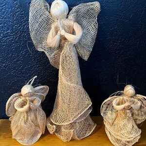 Set of three tabletop Angels, homemade, mesh, 12.50”& 6”